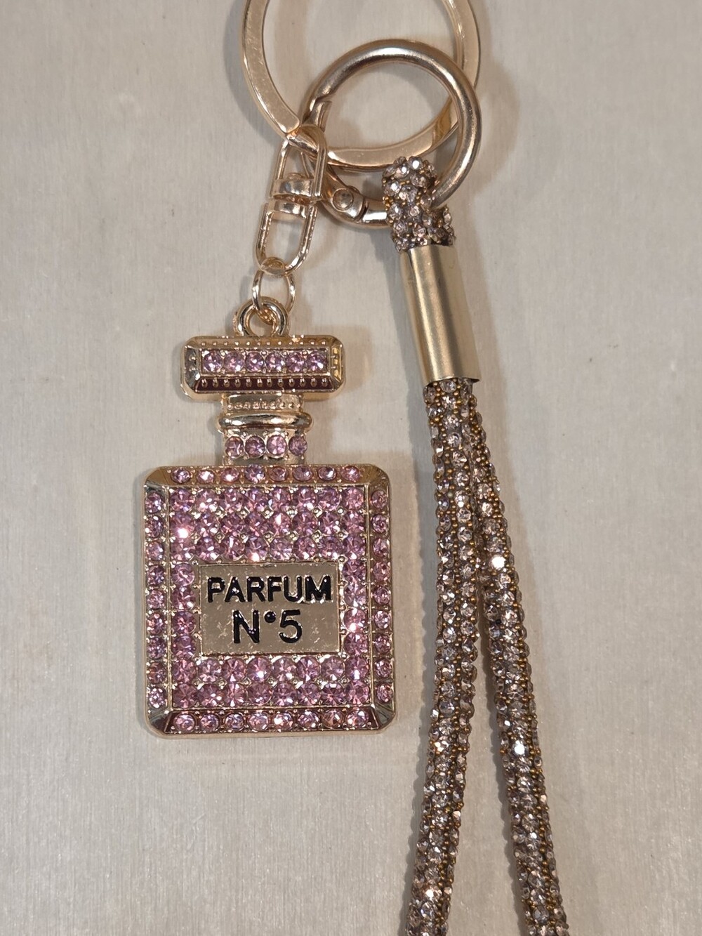 NWT Luxury Pink Rhinestone Parfum No. 5 Bag Charm & Keychain